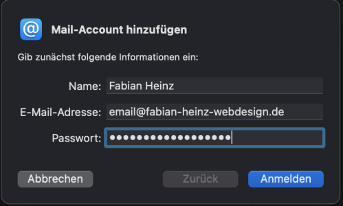 Eingabe E-Mail-Daten bei Apple Mail