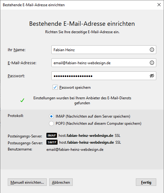 Protokollauswahl in Thunderbird