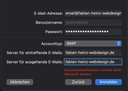 Eingabe der Serverdaten bei Apple Mail